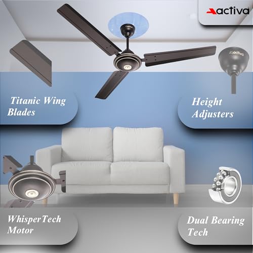 ACTIVA Apsara 1200mm Ceiling Fan, 390 RPM High Speed Air Delivery, BEE Approved One Star Rating, Aerodynamic Large Sweep Blade, 60 Watt Motor, 2 Years Warranty (Smoke Brown) - Image 2