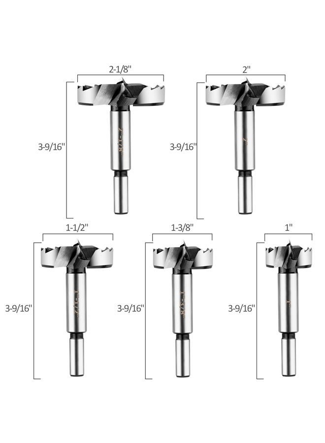 HPHOPE Forstner Bit Set 5Pcs - Forstner Bits for Wood, Wood Drilling with Round Shank, Drill Accessories, Size 1", 1-3/8", 1-1/2", 2", 2-1/8" with Storage Case - Image 2