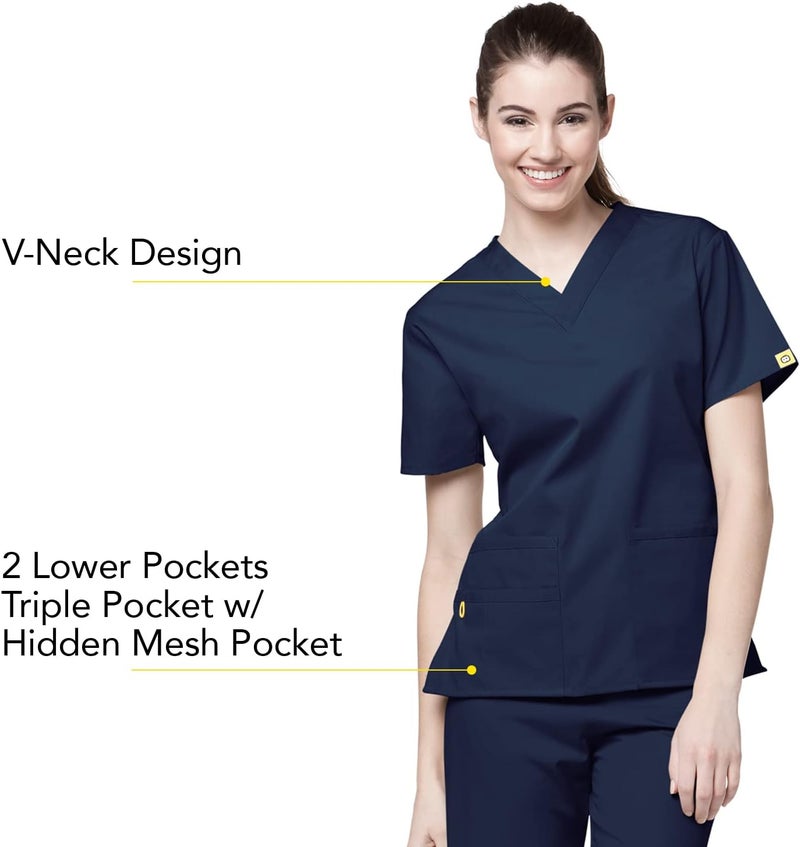 WINK WonderWink Women's Origins Bravo V-Neck Scrub Top in Navy - Size Large - Image 2
