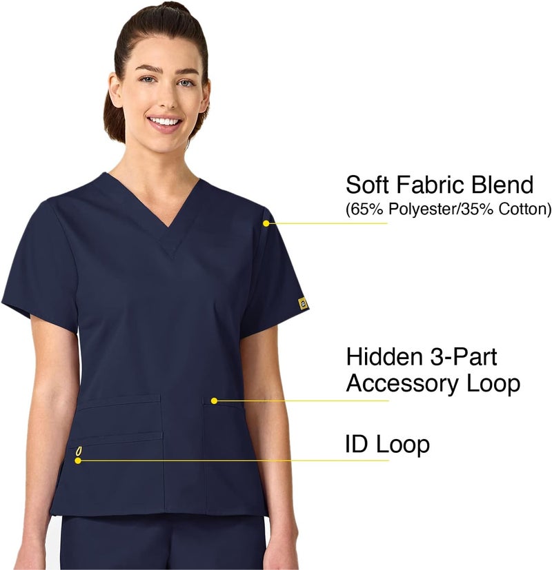 WINK WonderWink Women's Origins Bravo V-Neck Scrub Top in Navy - Size Large - Image 3
