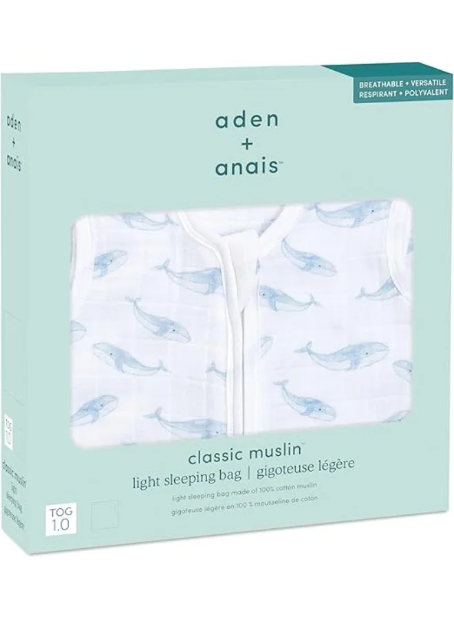 aden + anais Aden + Anais - Muslin Light Sleeping Bag - Oceanic Blue Whale_0-6M