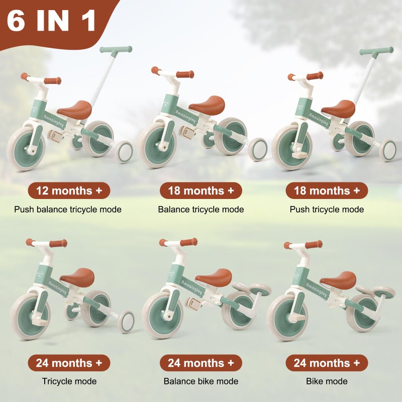 AmazingJoy دراجة ثلاثية العجلات AmazingJoy للأطفال من 2-4 سنوات مع مقبض دفع، 6 في 1 دراجة توازن للأطفال الأولاد والبنات، ألعاب دراجات دفع للأطفال مع دواسات قابلة للإزالة، هدايا عيد ميلاد دراجة للأطفال في عيد الميلاد - Image 4