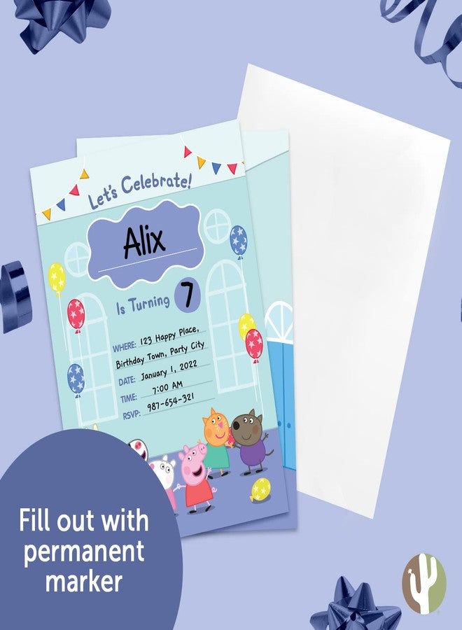 Desert Cactus Peppa Pig Happy Birthday Invitations Invites Cards 10 Count With Envelopes Boys Girls Kids Party (Style B) - Image 5