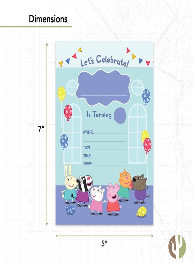 Desert Cactus Peppa Pig Happy Birthday Invitations Invites Cards 10 Count With Envelopes Boys Girls Kids Party (Style B) - Image 3