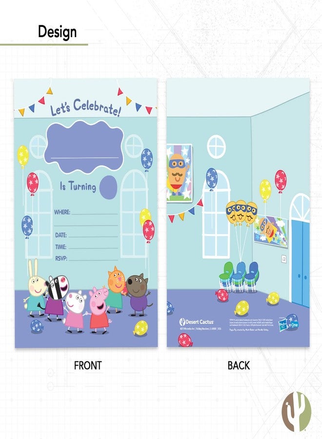 Desert Cactus Peppa Pig Happy Birthday Invitations Invites Cards 10 Count With Envelopes Boys Girls Kids Party (Style B) - Image 4