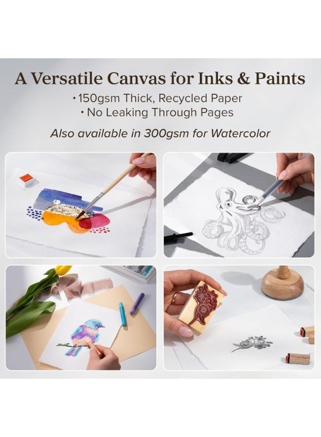 ورق A4 أبيض فارغ مصنوع يدويًا بحافة منقوش - عبوة من 50 ورقة قطنية بألوان مائية/وسائط مختلطة - لوحات، رسومات، رسائل، قرطاسية - سمك 150 جرام لكل متر مربع - مقاس كبير 8.25 × 11.7 بوصة - Image 3