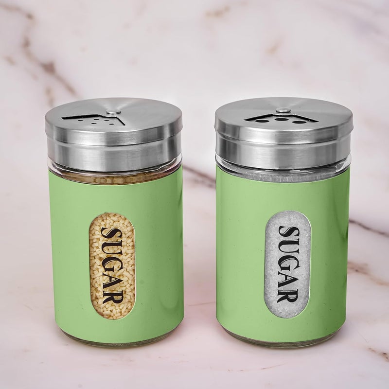 STJKBDFC Sugar Shaker Duster Stainless Steel and Glass Set with Adjustable Pour Holes Cinnamon Shaker For Coffee Bar,set of 2 (Green) - Image 2