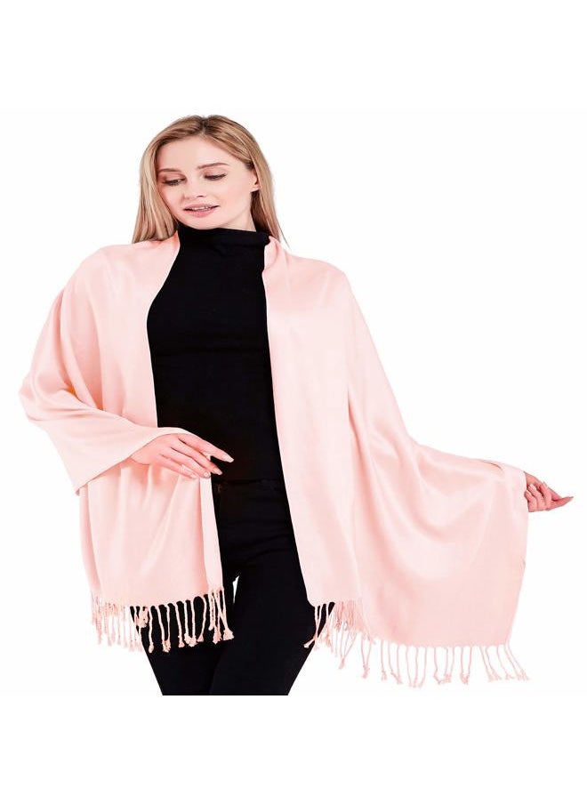 CJ Apparel Light Pink Baby Pink Solid Color Tassels Design Nepalese Shawl Scarf Wrap Stole Throw Head Wrap Pashmina NEW  - Image 2