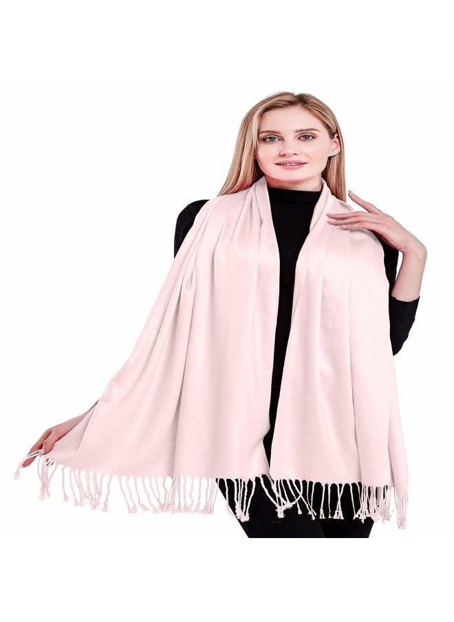 CJ Apparel Light Pink Baby Pink Solid Color Tassels Design Nepalese Shawl Scarf Wrap Stole Throw Head Wrap Pashmina NEW  - Image 5