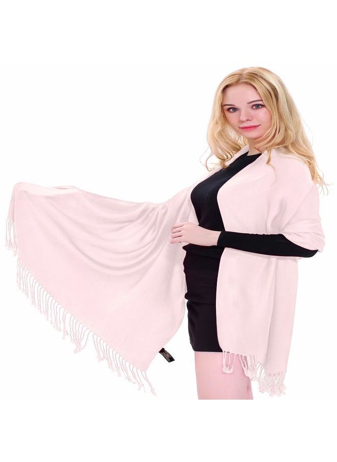 CJ Apparel Light Pink Baby Pink Solid Color Tassels Design Nepalese Shawl Scarf Wrap Stole Throw Head Wrap Pashmina NEW  - Image 1