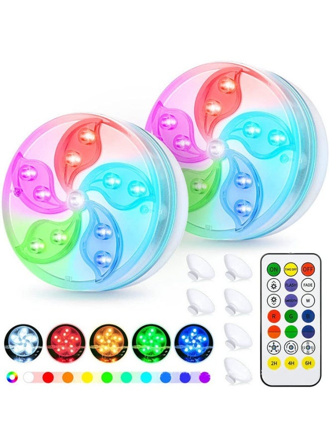 Furtey Pool Lights Underwater for Above Ground Pools, Floating Waterproof Magnetic Submersible LED Pool Lights with Remote, Color-Changing Swimming Pool Lights for Inground Pools and Ponds at Night, 2PCS - Image 1