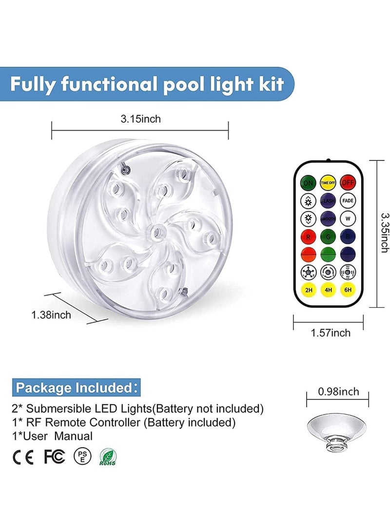 Furtey Pool Lights Underwater for Above Ground Pools, Floating Waterproof Magnetic Submersible LED Pool Lights with Remote, Color-Changing Swimming Pool Lights for Inground Pools and Ponds at Night, 2PCS - Image 2
