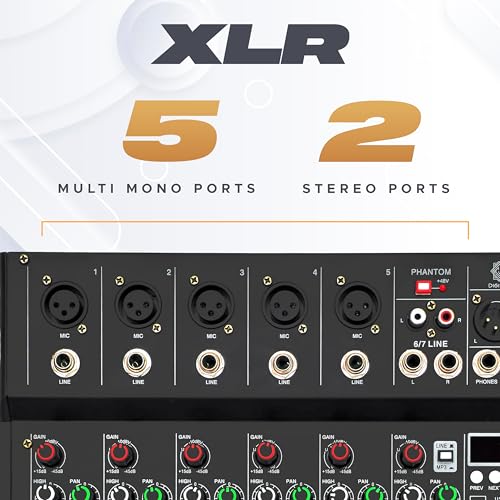 DIGIMORE 7 Channel Audio Mixer with USB & BT Playback | 48V Phantom Power | Stereo XLR Outs | Delay & Reverb Effects | Ideal for Stage, Live Gigs, and Karaoke (D-255 PRO) - Image 3
