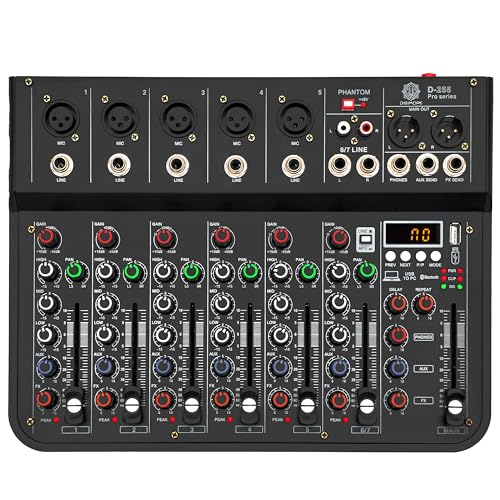 DIGIMORE 7 Channel Audio Mixer with USB & BT Playback | 48V Phantom Power | Stereo XLR Outs | Delay & Reverb Effects | Ideal for Stage, Live Gigs, and Karaoke (D-255 PRO) - Image 1