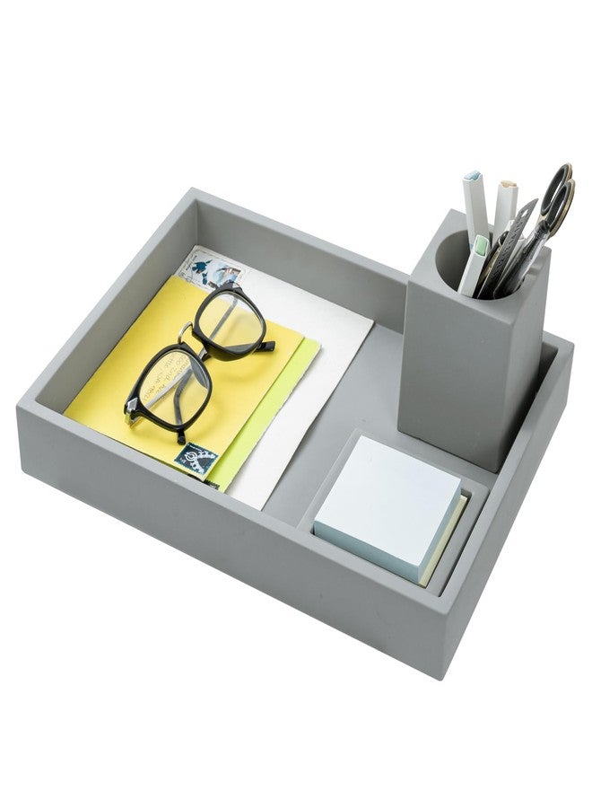 MyGift 3 pcs Set Modern Gray Concrete Desk Organizer Trays, Desktop Office Paper Tray, Stationery Holder Pencil Cup, Sticky Note Pad Holder - Image 5