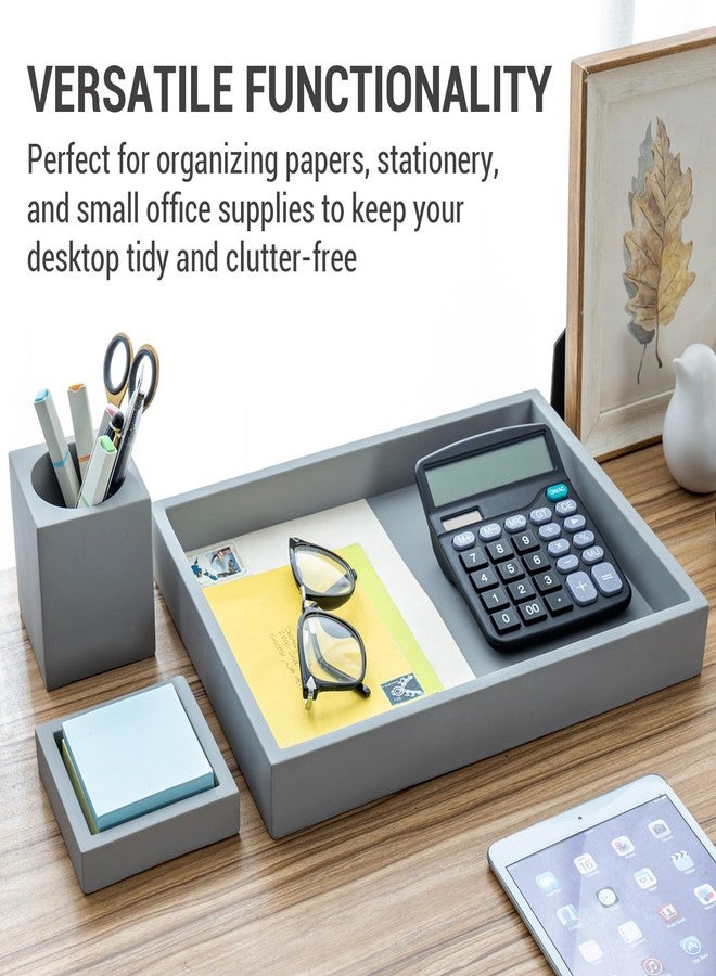 MyGift 3 pcs Set Modern Gray Concrete Desk Organizer Trays, Desktop Office Paper Tray, Stationery Holder Pencil Cup, Sticky Note Pad Holder - Image 3