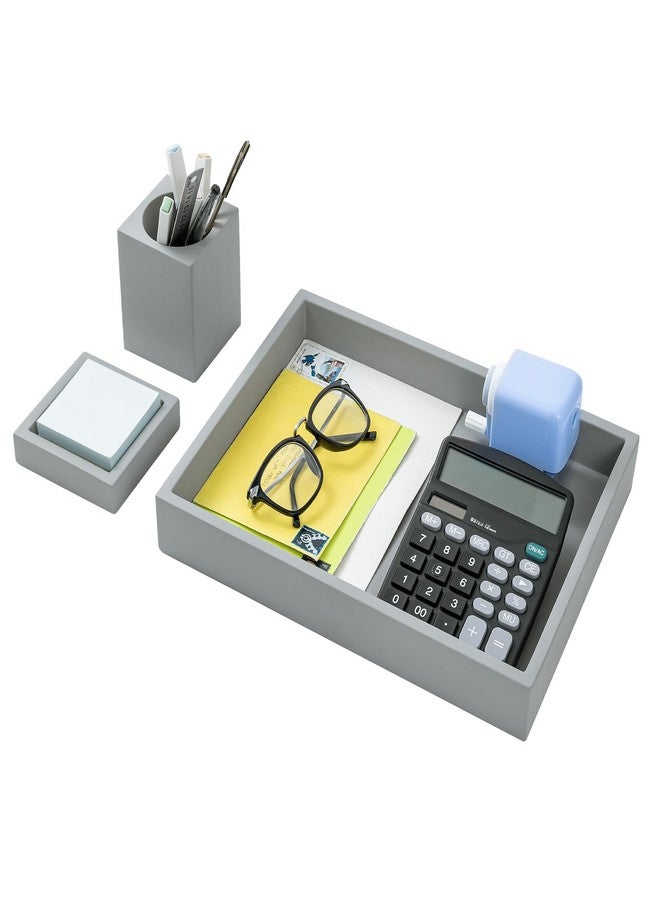 MyGift 3 pcs Set Modern Gray Concrete Desk Organizer Trays, Desktop Office Paper Tray, Stationery Holder Pencil Cup, Sticky Note Pad Holder - Image 1