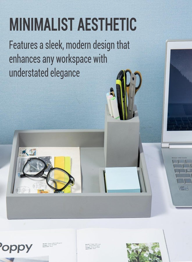 MyGift 3 pcs Set Modern Gray Concrete Desk Organizer Trays, Desktop Office Paper Tray, Stationery Holder Pencil Cup, Sticky Note Pad Holder - Image 2