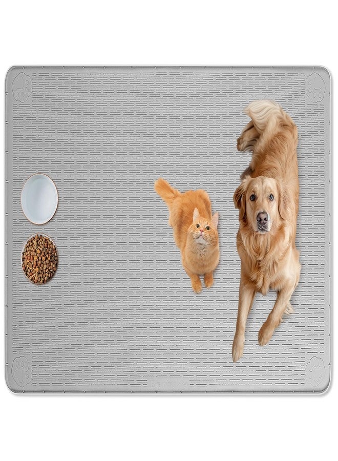 Bartuke Cat Food Mat, 50" x 35" Extra Large Silicone Pet Feeding Mat with Raised Edge Pet Placemat for Food and Water Bowl Non-Slip, Easy to Clean, Floor Protection (Grey) - Image 1