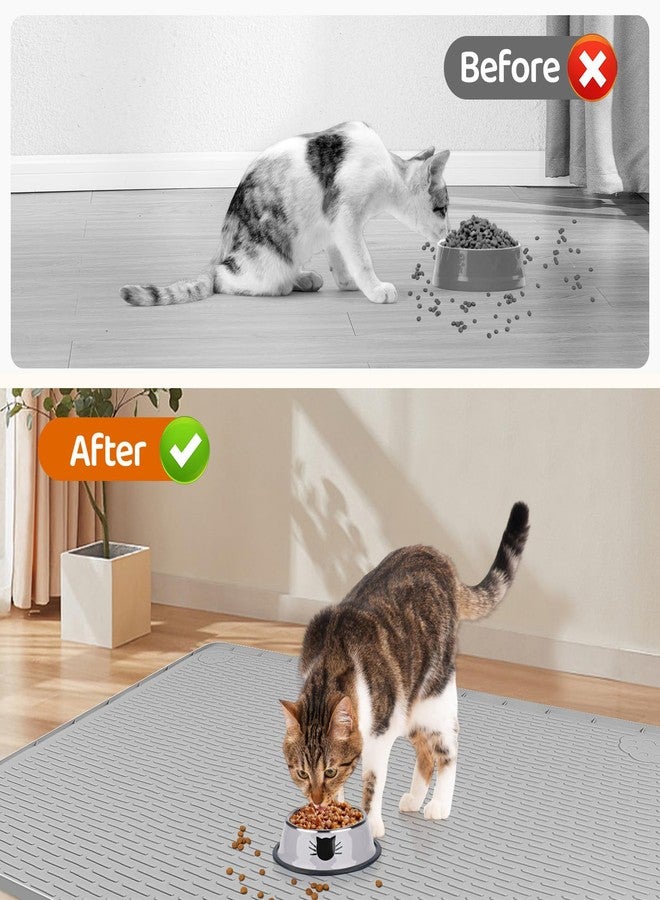 Bartuke Cat Food Mat, 50" x 35" Extra Large Silicone Pet Feeding Mat with Raised Edge Pet Placemat for Food and Water Bowl Non-Slip, Easy to Clean, Floor Protection (Grey) - Image 4
