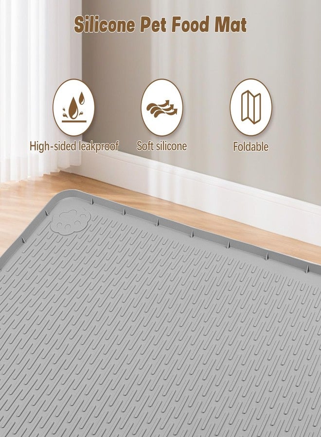 Bartuke Cat Food Mat, 50" x 35" Extra Large Silicone Pet Feeding Mat with Raised Edge Pet Placemat for Food and Water Bowl Non-Slip, Easy to Clean, Floor Protection (Grey) - Image 3
