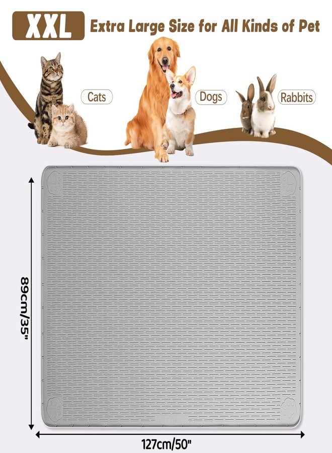 Bartuke Cat Food Mat, 50" x 35" Extra Large Silicone Pet Feeding Mat with Raised Edge Pet Placemat for Food and Water Bowl Non-Slip, Easy to Clean, Floor Protection (Grey) - Image 2