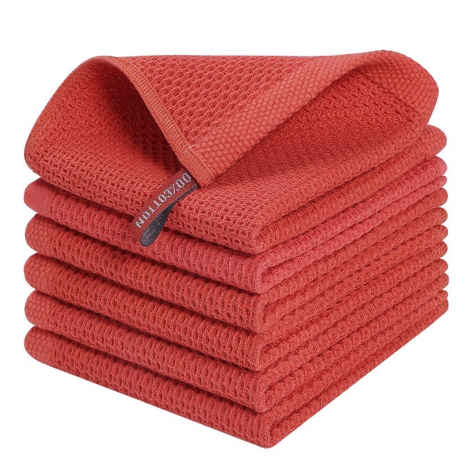 100 COTTON KITCHEN DISH CLOTHS 6 PACK WAFFLE WEAVE ULTRA SOFT ABSORBENT DISH TOWELS FOR DRYING DISHES QUICK DRYING KITCHEN TOWELS DISH RAGS 12 X 12 INCHES BRICK RED