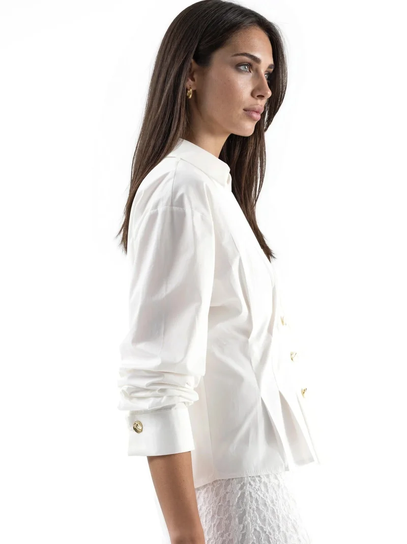 Qustyle QU STYLE Fitted Long Sleeve Shirt with Button Details
