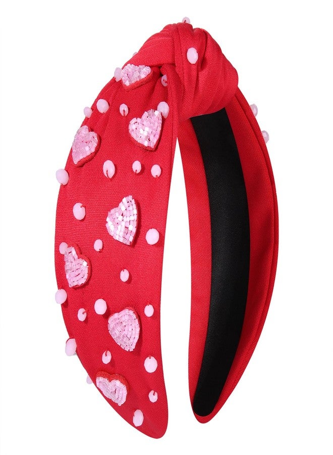 مولوك طوق رأس مولوخ لعيد الحب للنساء، طوق رأس وردي لامع على شكل قلب معقود، طوق رأس وردي مرصع بالكريستال على شكل عقدة علوية، هدية مثالية لعيد الحب ومناسبات الصديقات. - Image 1