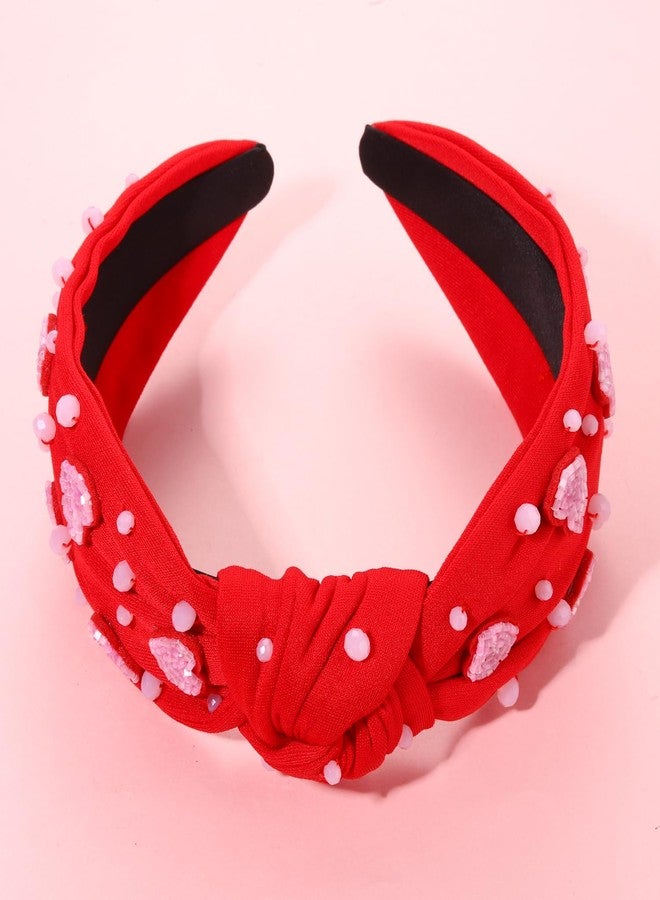 مولوك طوق رأس مولوخ لعيد الحب للنساء، طوق رأس وردي لامع على شكل قلب معقود، طوق رأس وردي مرصع بالكريستال على شكل عقدة علوية، هدية مثالية لعيد الحب ومناسبات الصديقات. - Image 4