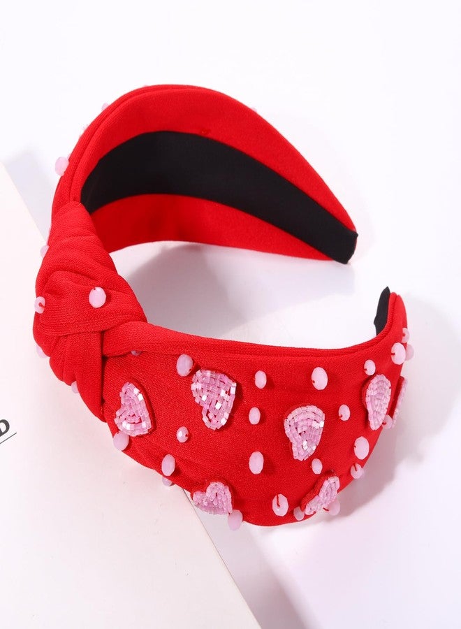 مولوك طوق رأس مولوخ لعيد الحب للنساء، طوق رأس وردي لامع على شكل قلب معقود، طوق رأس وردي مرصع بالكريستال على شكل عقدة علوية، هدية مثالية لعيد الحب ومناسبات الصديقات. - Image 3