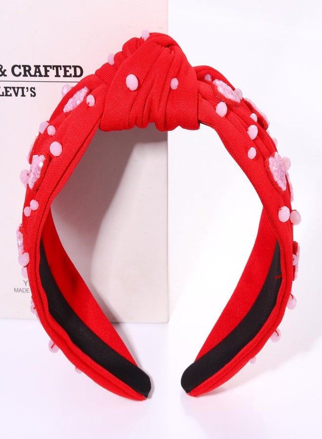 مولوك طوق رأس مولوخ لعيد الحب للنساء، طوق رأس وردي لامع على شكل قلب معقود، طوق رأس وردي مرصع بالكريستال على شكل عقدة علوية، هدية مثالية لعيد الحب ومناسبات الصديقات. - Image 2