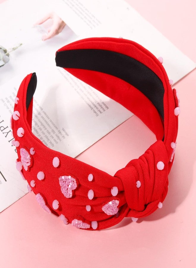 مولوك طوق رأس مولوخ لعيد الحب للنساء، طوق رأس وردي لامع على شكل قلب معقود، طوق رأس وردي مرصع بالكريستال على شكل عقدة علوية، هدية مثالية لعيد الحب ومناسبات الصديقات. - Image 5