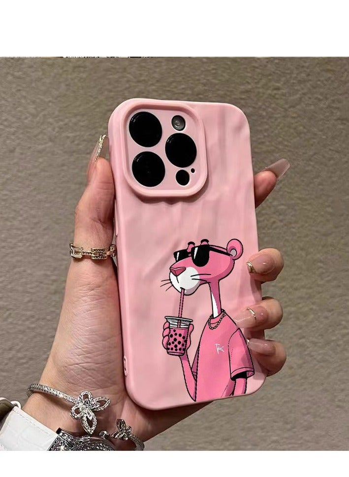 NIBEMINENT Drink Milk Tea Pink Panther Protective TPU Case Cover For IPhone 16, Pink