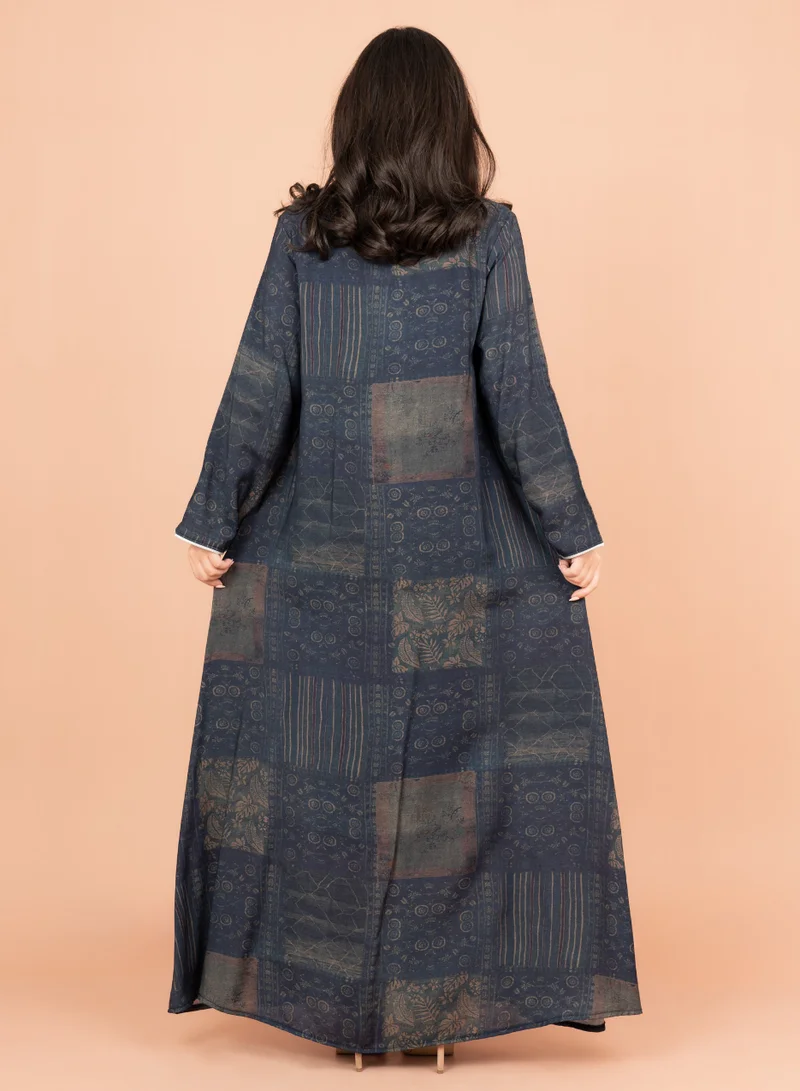 IKKXA Multicolor Patterns Modern Jalabiya IK1021 Blue