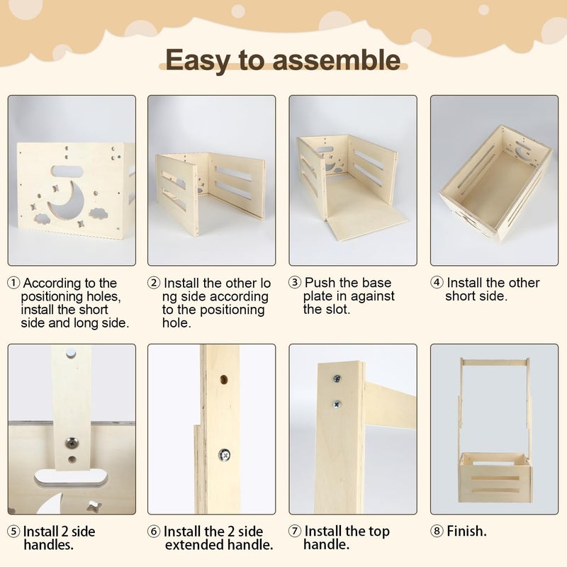 TAEYONK Wooden Baby Shower Crate Closet, Baby Shower Basket with 33.5" High Hanger Rack and Swing, DIY Baby Welcome Box with Handle, Easy Assembly Storage Crate for Pregnancy New Parent - Image 5
