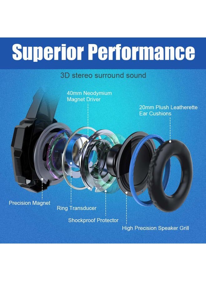 BENGOO G9000 Stereo Gaming Headset for PS4 PC Xbox One PS5 Controller, Noise Cancelling Over Ear Headphones with Mic, LED Light, 7.1 Surround Sound, Soft Memory Earmuffs for Nintendo Xbox Series X|S - Image 2