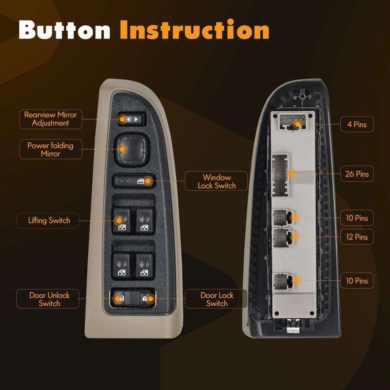 ASOPARTS 15883323 Driver Side Door Lock and Power Window Switch & Tan Bezel Cover Fit for 2003-2008 Chevy Avalanche Silverado Suburban Tahoe GMC Yukon Sierra Yukon XL Cadillac Escalade 901-075#DWS-220 - Image 4