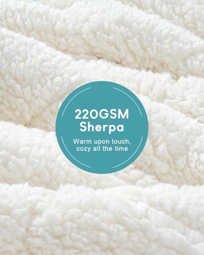 Cottonblue Jacquard Weighted Blanket 15lbs for Adults Queen Size, Ultra Soft Cozy Comfort Sherpa Blanket for Relax and Sleep, Heavy Bed Blankets with Glass Beads, 60x80 Inches, Cream White - Image 4