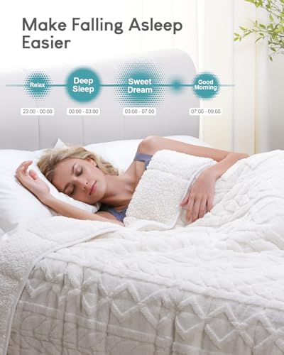 Cottonblue Jacquard Weighted Blanket 15lbs for Adults Queen Size, Ultra Soft Cozy Comfort Sherpa Blanket for Relax and Sleep, Heavy Bed Blankets with Glass Beads, 60x80 Inches, Cream White - Image 2