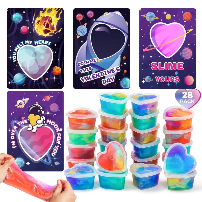 ShyLizard 28PCS Kids Valentines Day Cards for Kids Classroom School Exchange Valentines Cards with Slime Bulk Valentine Cards Gifts for Kids Classroom School Valentines Day Gifts for Kid - Image 2