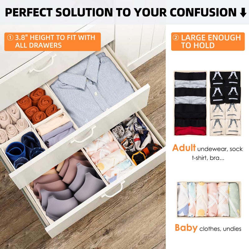 Criusia Drawer Organizer Clothes 6 Pack - Sock Underwear Drawer Organizer Divider - Dresser Organizer Bins for Closet Bedroom - Baby Clothes Organizers and Storage for Nursery Organization -Beige - Image 3