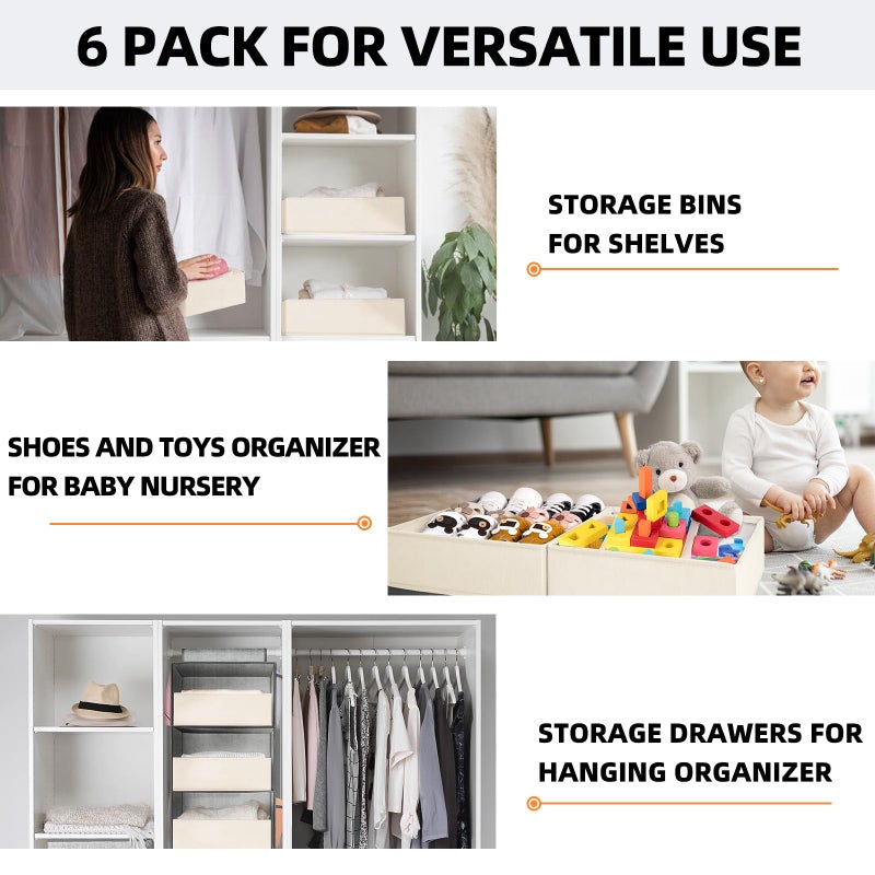 Criusia Drawer Organizer Clothes 6 Pack - Sock Underwear Drawer Organizer Divider - Dresser Organizer Bins for Closet Bedroom - Baby Clothes Organizers and Storage for Nursery Organization -Beige - Image 5