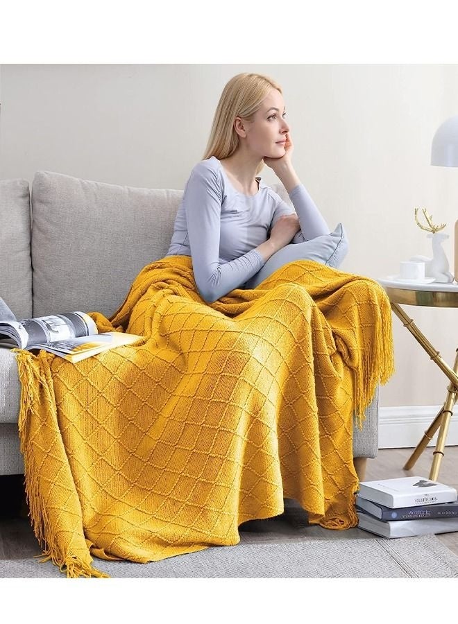 Bukela Nordic Style Simple Sofa Blanket Yellow 127x172cm - Image 4