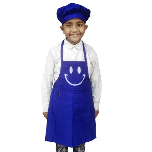 Switchon Polyester Waterproof Adjustable Kids Multi purpose Cooking Apron with a chef cap School Apron - Proudly made in india (Blue, 6Yrs to 11 Yrs) - Image 1