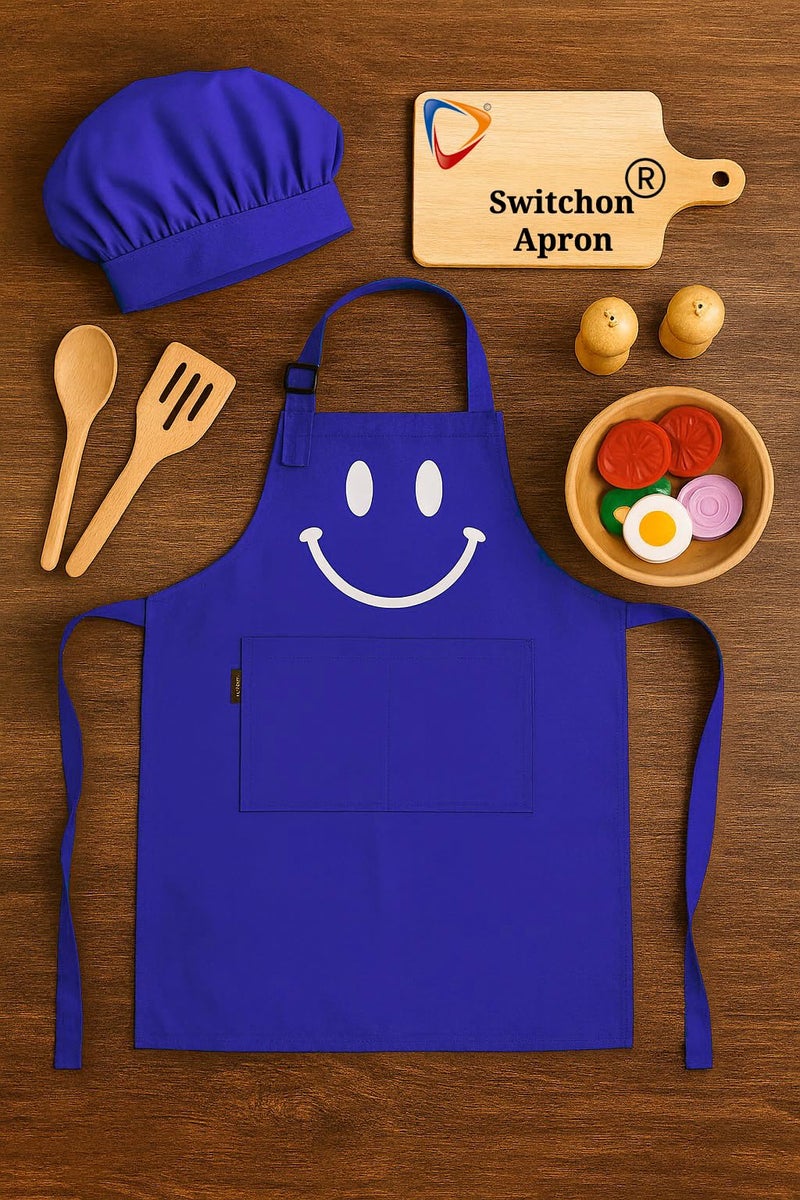 Switchon Polyester Waterproof Adjustable Kids Multi purpose Cooking Apron with a chef cap School Apron - Proudly made in india (Blue, 6Yrs to 11 Yrs) - Image 3