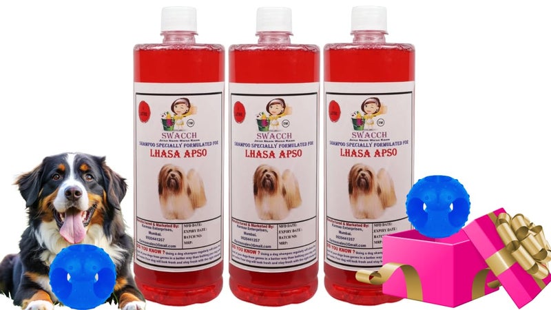 swacch Pet Shampoo | Puppy Safe Shampoo | PH Balanced | Ditch to Itch for Lhasa Apso Dog Shampoo 3 Litre (Strawberry) + Goofy Ball Chew Toy Combo Pack - Image 1