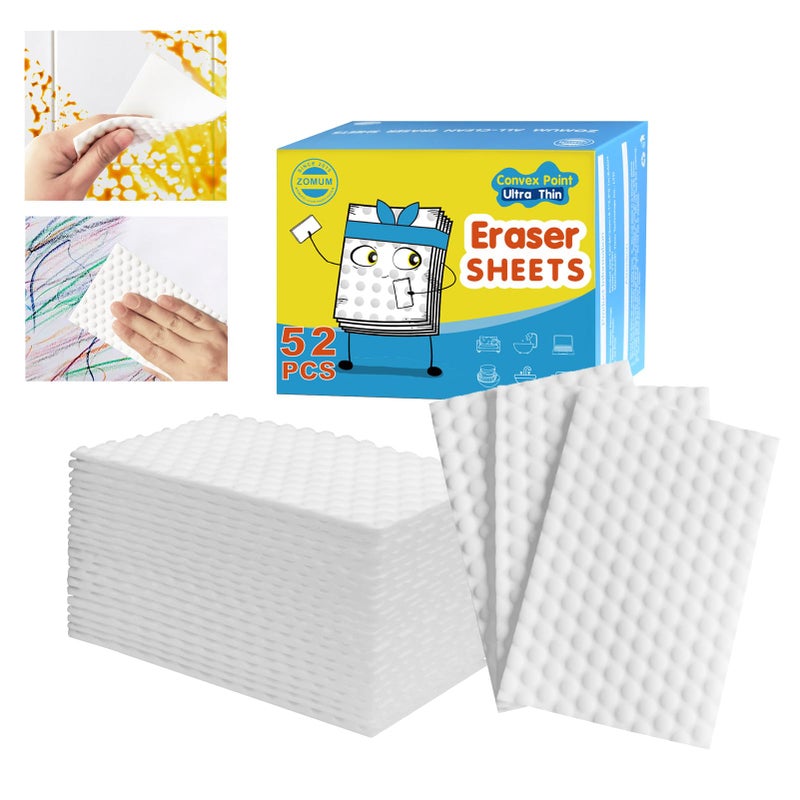 Zomum 52 PCS Magic Sponge Eraser Sheets,Upgrade Convex Point Melamine Sheetsï¼ŒDisposable Portable Magic Cleaning Eraser Thin Wipes for Kitchenware Bathroom Shoe Sink Car Interiors Hard-to-Reach Places - Image 1