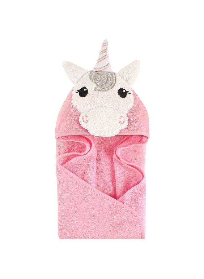 hudson baby Unisex Baby Cotton Animal Face Hooded Towel, Unicorn, One Size  - Image 1
