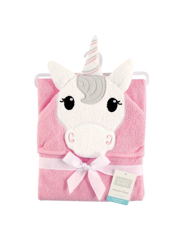 hudson baby Unisex Baby Cotton Animal Face Hooded Towel, Unicorn, One Size  - Image 2